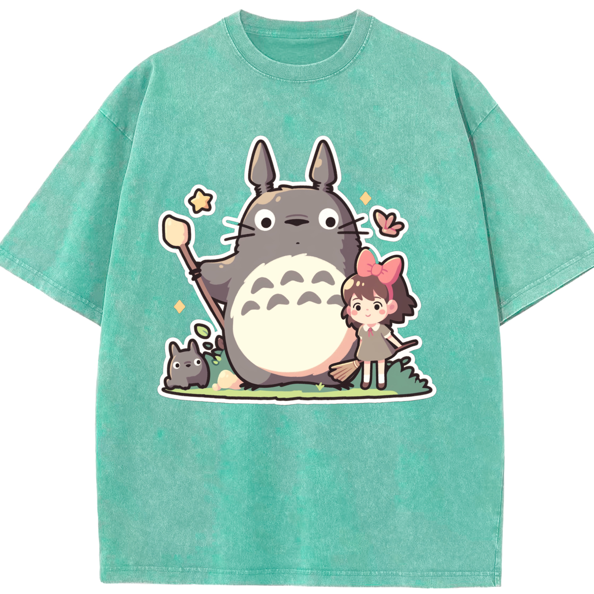 （画像用） となりのトトロ 草壁メイ 草壁サツキ My Neighbor Totoro Satsuki Kusakabe Mei Kusakabe 綿100% ヴィンテージ風 半袖Tシャツ（フロントプリント）